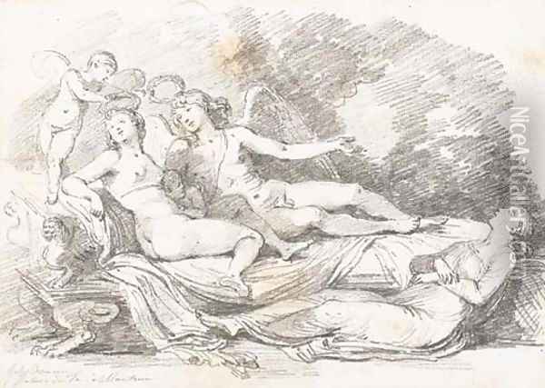 Cupid and Psyche, after Giulio Romano Oil Painting - Jean-Honore Fragonard