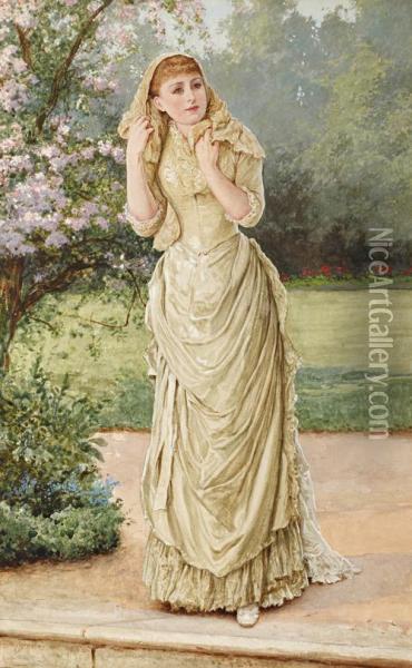 Lady In A Garden By A Blossoming Tree Oil Painting - Edward Killingworth Johnson