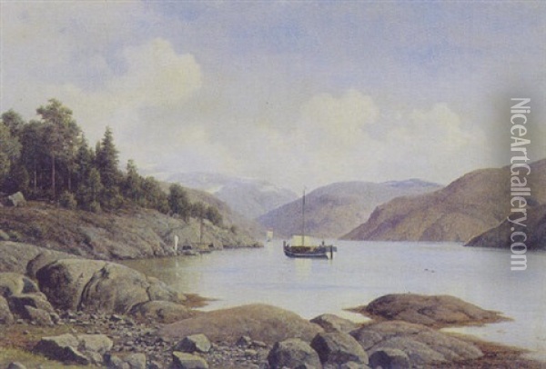 Ved Balestrand, Sognefjord, Norge Oil Painting - Georg Emil Libert