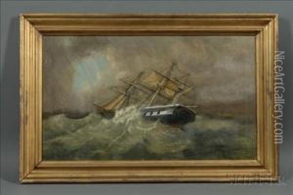 Sailing Into The Eye Of The Storm. Oil Painting - Rafael Monleon y Torres