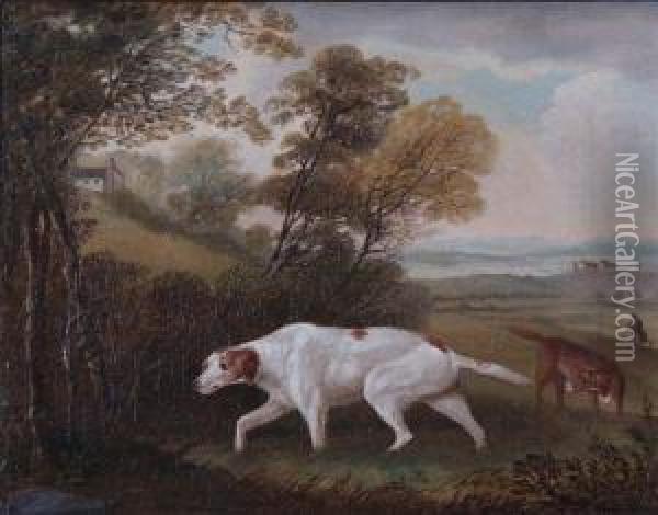 A Country Landscape With Pointers And Huntsmen Oil Painting - Thomas Weaver