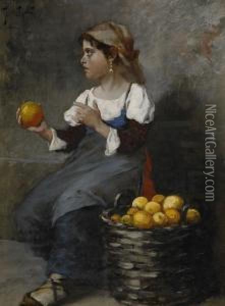 Fruktforsaljerskan Oil Painting - August Wilhelm Nikolaus Hagborg