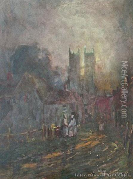 Cathedral Scene With Figures Oil Painting - Blythe Fletcher