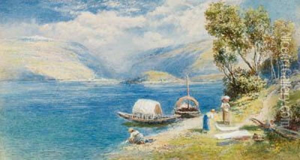 Lake Como With Bellagio In The Distance, Italy Oil Painting - Charles Rowbotham