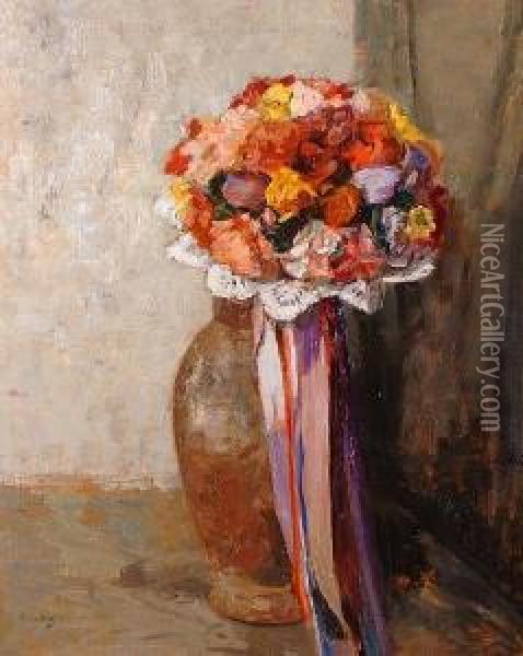 Still Life Of Flowers. Oil Painting - Ans Van Den Berg