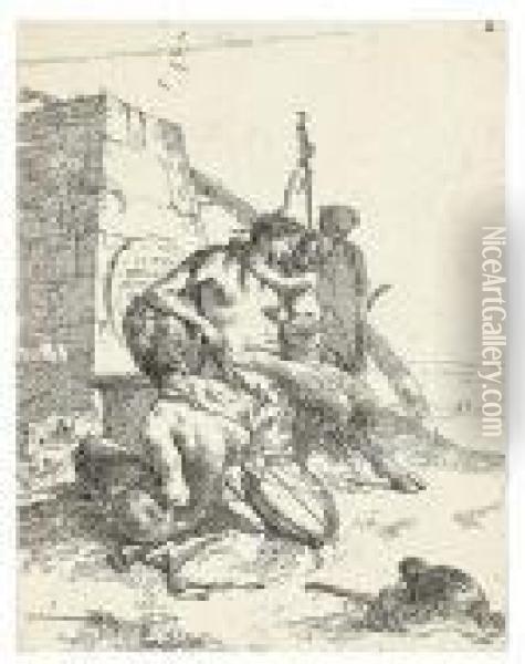 La Famiglia Del Satiro Con L'obelisco. Oil Painting - Giovanni Battista Tiepolo