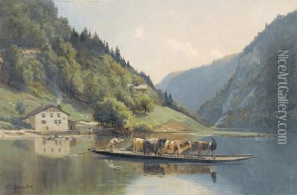 Die Viehfahre In Den Alpen Oil Painting - Nathanael Lemaitre