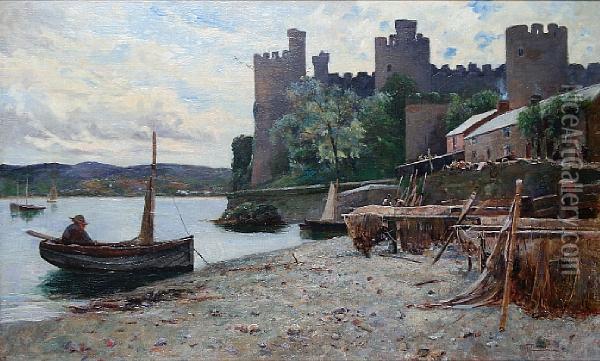 Conway Castle From The Waterfront Oil Painting - Alexander Lawson