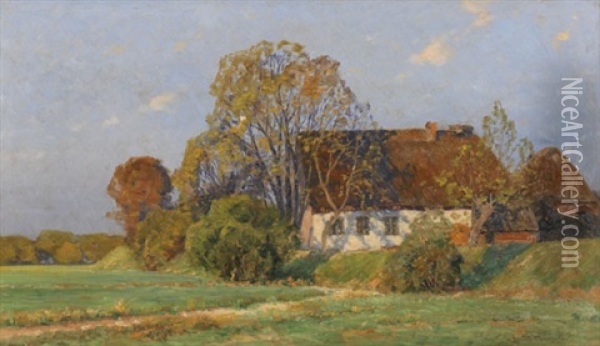 Friesisches Gehoft Herbstabend Oil Painting - Georg M. Meinzolt