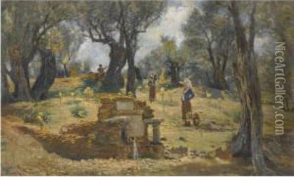 Olive Grove In Hymettos Oil Painting - Thorvald Simeon Niss