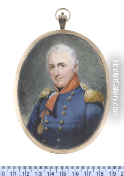 Lieutenant Colonel William Minto (1756-1827), Wearing Royal Blue Coat With Gold Buttons And Red Standing Collar, White Frilled Chemise And Black Stock... Oil Painting - William Egley