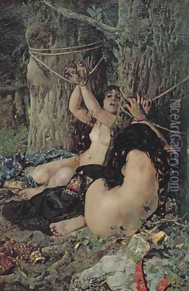 The Daughters of El Cid, 1879 Oil Painting - Ignacio Pinazo Camarlech