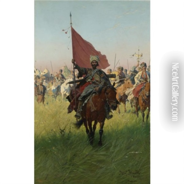 Song Of The Cossack Victors Oil Painting - Jozef Brandt