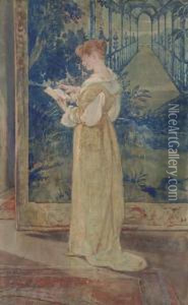 Woman Reading Oil Painting - Walter Shirlaw