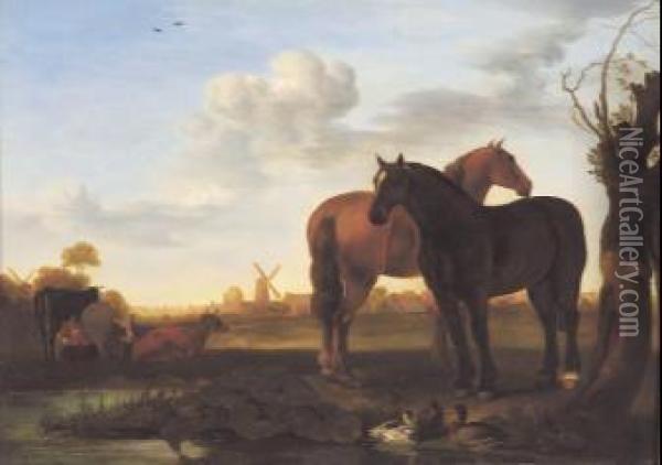 Paesaggio Con Cavalli Oil Painting - Jacob Van Stry
