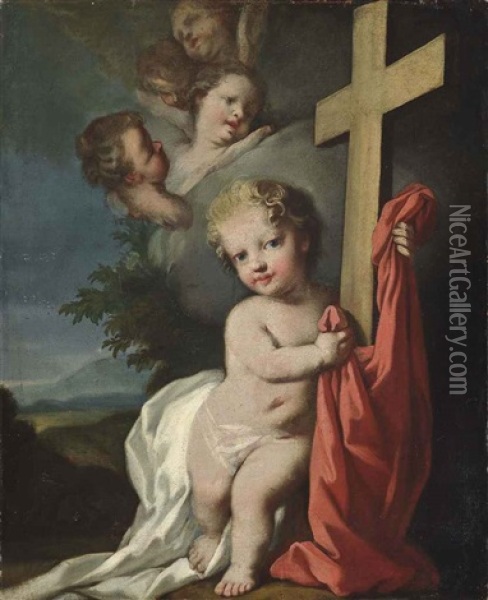 The Christ Child Holding A Cross Oil Painting - Jacopo Amigoni