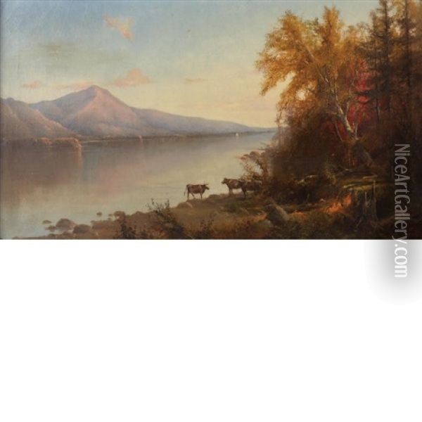Hudson River Landscape At Glens Falls Oil Painting - Henry A. Ferguson