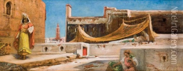 Orientales Sur Les Terrasses Oil Painting - Georges Jules Victor Clairin