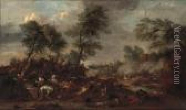 A Cavalry Skirmish Oil Painting - Karel Van Breydel (Le Chevalier)