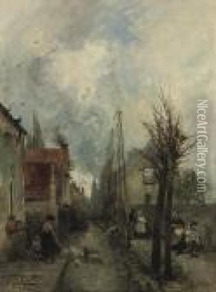 Au Bord Du Canal, Delft Oil Painting - Johan Barthold Jongkind