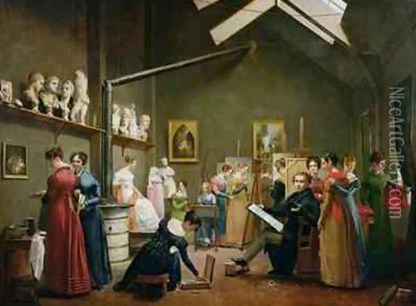 Interior of Alexandre Denis Abel de Pujols 1787-1861 Studio Oil Painting - Adrienne-Marie Grandpierre-Deverzy