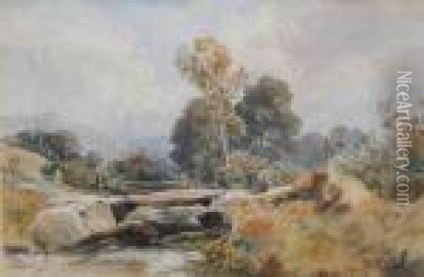 Astone Bridge With Figure Passing Oil Painting - Alfred Wilson Cox