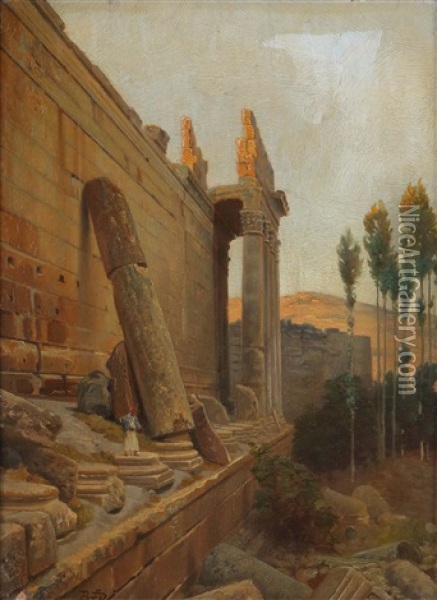 Ruinen Von Baalbek Oil Painting - Gustav Bauernfeind