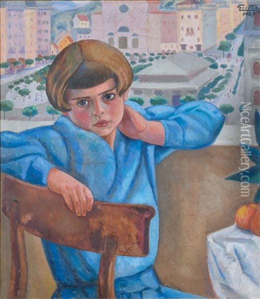 Fanciulla Seduta Sul Terrazzo Oil Painting - Alfredo Guttero