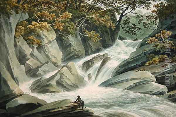 Hafod Upper Part of the Cascade, 1793 Oil Painting - John Warwick Smith