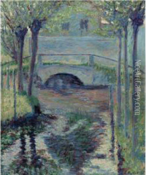 Bridge At Giverny Oil Painting - Theodore Butler