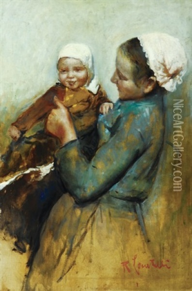 Mother And Child Oil Painting - Romualdo Locatelli