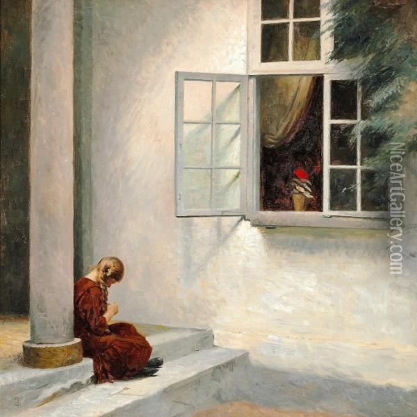 Lille Pige Ved Sojle - Liselund Oil Painting - Peder Vilhelm Ilsted