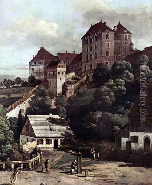 View from Pirna, Pirna from the south side view, with fortifications and Oberstar (gate), and sun stone fort 2 Oil Painting - Bernardo Bellotto
