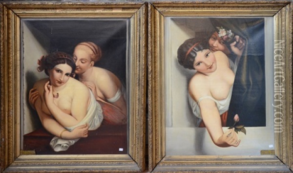 Jeunes Femmes (pair After Wiertz) Oil Painting - Charles Geefs