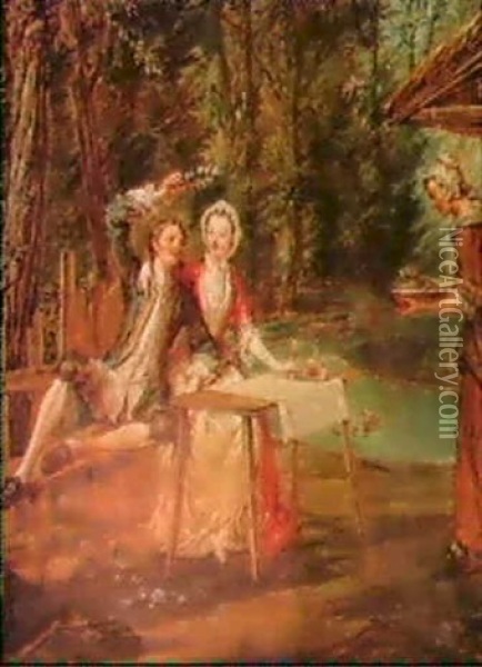 Rustic Courtship Outside A Tavern Oil Painting - Marcellus Laroon the Younger