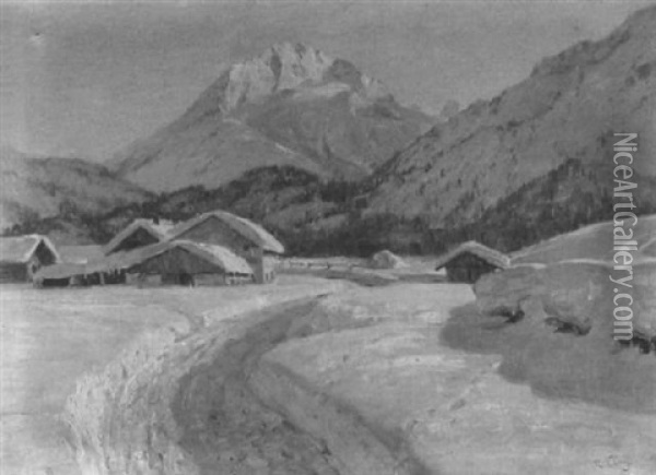 Einodhof Auf Dem Malojapass Im Winter Oil Painting - Robert Franz Curry