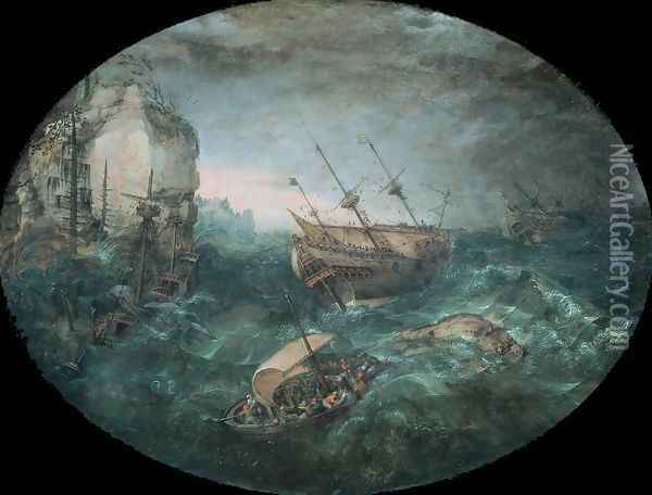 Shipwreck off a Rocky Coast Oil Painting - Adam Willaerts