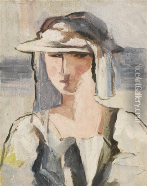 Portrait Eines Madchens Mit Hut Oil Painting - Albert Mueller