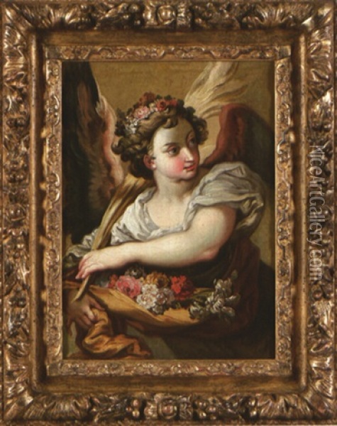 Ange Couronne De Fleurs Portant Une Palme Oil Painting - Abraham Janssen the Younger