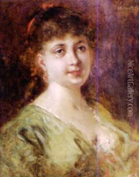 Portrait De Femme Oil Painting - Charles Francois Pecrus