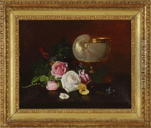 Still Life With Roses And An Abalone Shell Oil Painting - Edward Chalmers Leavitt