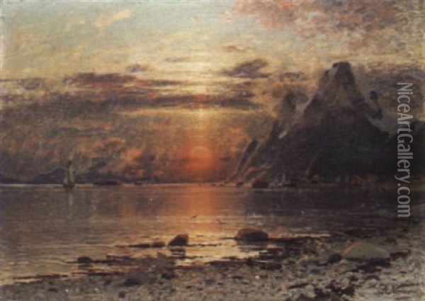 Fjordlandschaft Bei Sonnenuntergang Oil Painting - Adelsteen Normann