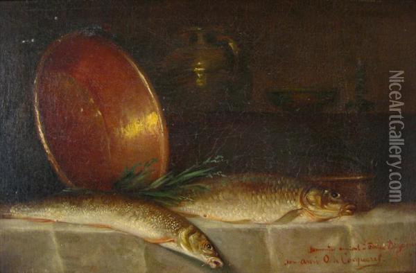 Still Life-fish Oil Painting - Jules J. Olivier De Cocquerel