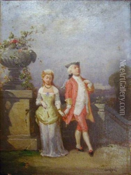 Couple D'elegants Oil Painting - Francois-Louis Lanfant