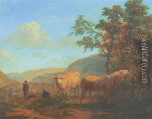 Gebirgslandschaft Mit Hirtenpaar, Ziege Und Zwei Schafen Oil Painting - Balthasar Paul Ommeganck