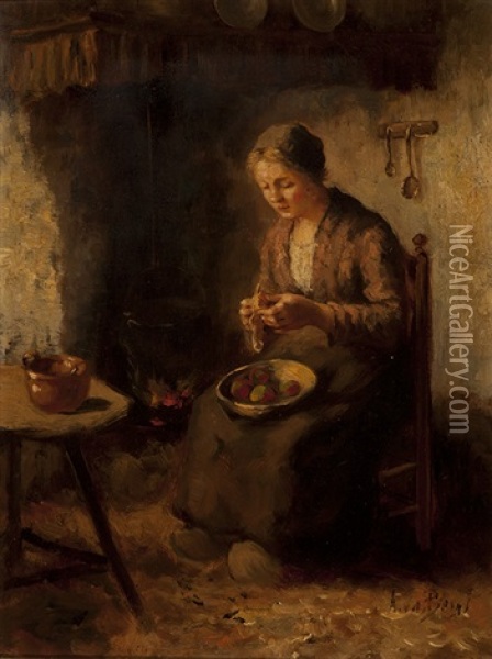 The Peeling Of The Potatoes Oil Painting - Andries van den Berg