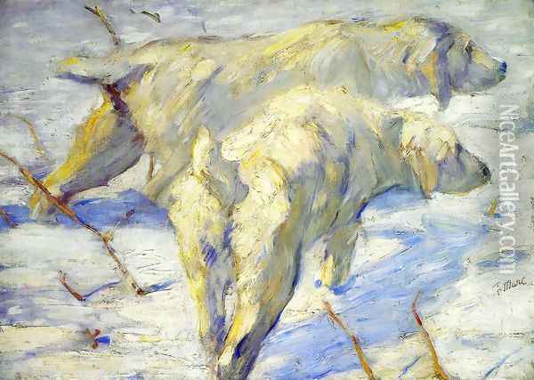 Siberian Sheepdogs Aka Siberian Dogs In The Snow Oil Painting - Franz Marc