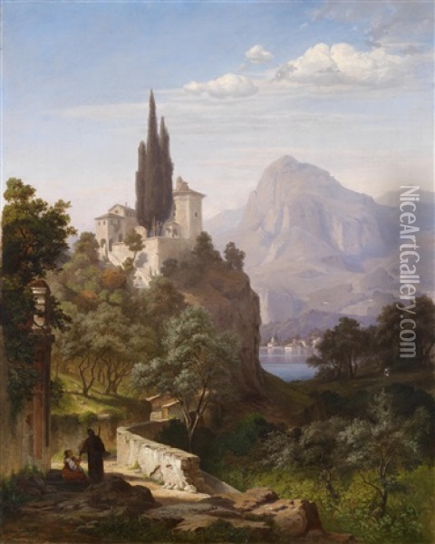 Blick Auf Einen Oberitalienischen See (menaccio Am Comer See?) Oil Painting - Hermann (August) Kruger