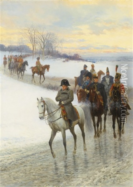 Napoleon Leading His Army Oil Painting - Jan van Chelminski
