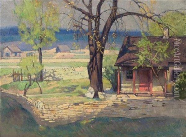 Spring At The Farm Oil Painting - John W. Norton